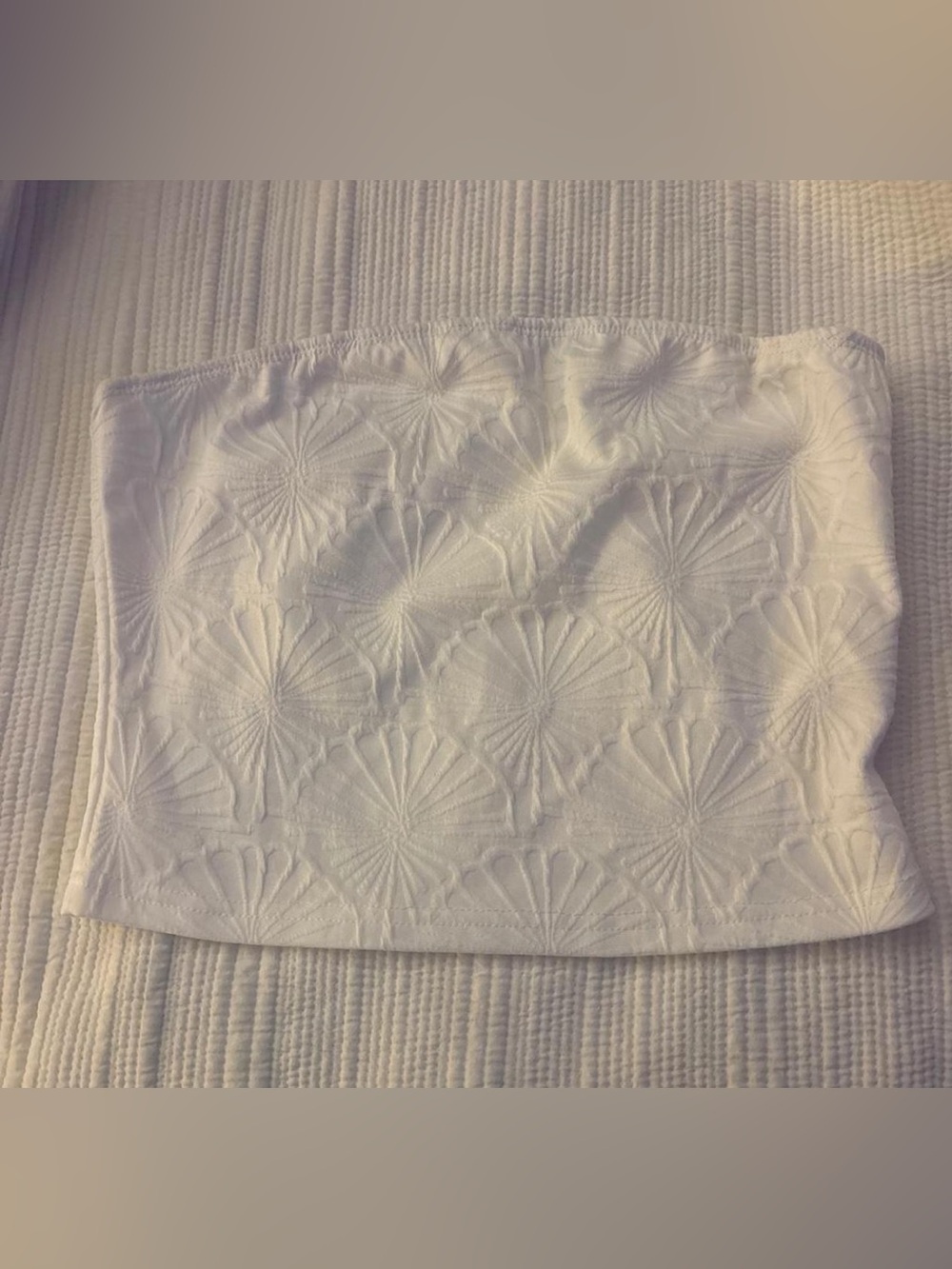 White Embroidered Strapless Crop Top - Women